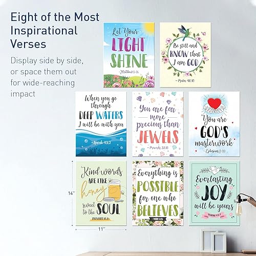 Miniatura 3 de S&O - Juego de 8 pósteres artísticos de pared de las Escrituras, ilustraciones inspiradoras basadas en la fe, detalles del hogar con versículos