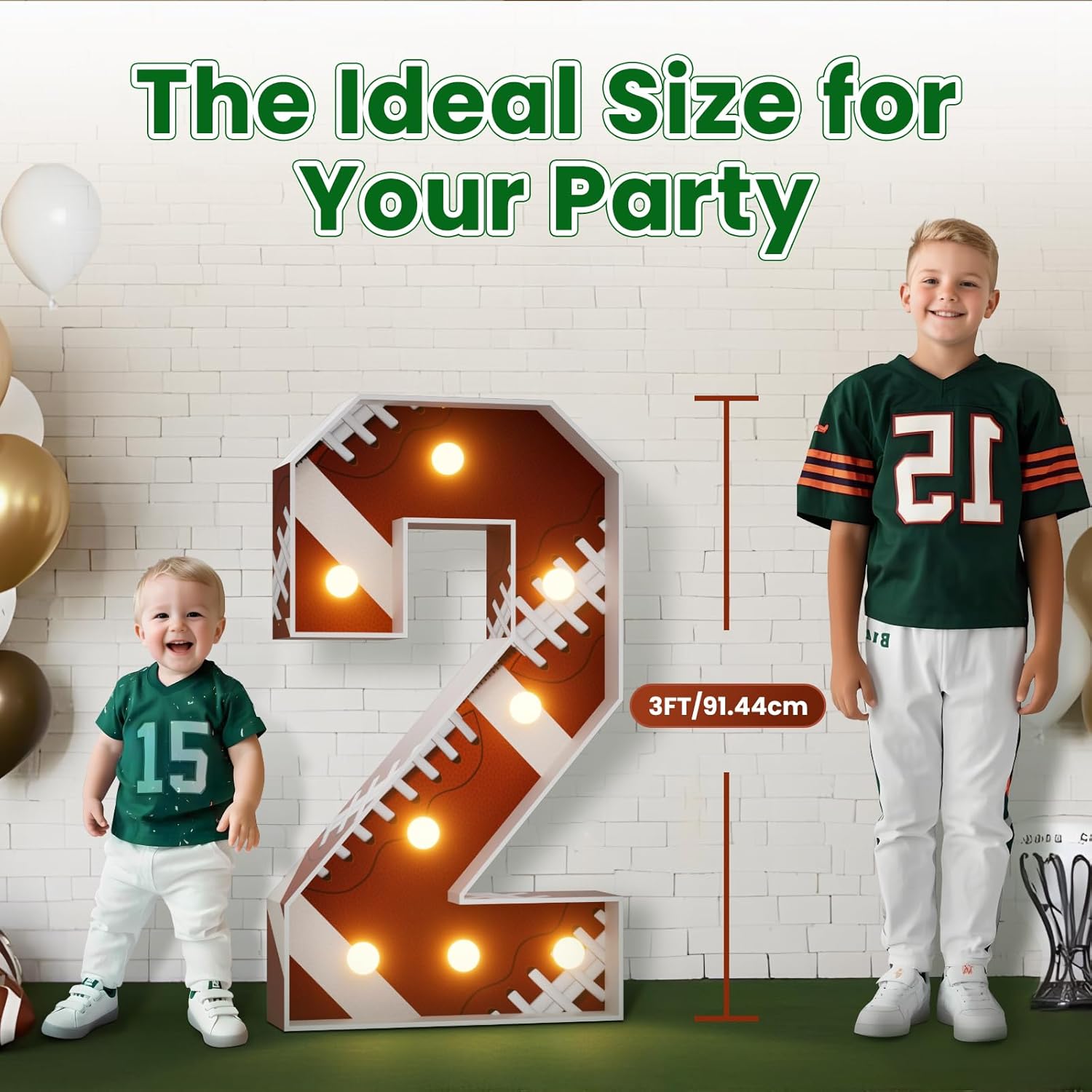 Football 2nd-Birthday Decorations Marquee Numbers: Sport Themed 3FT Large Light up Number Sign 2 two Year Down second Year Old Party Decoration Big Balloon Numbers Decor for Boys and Girls