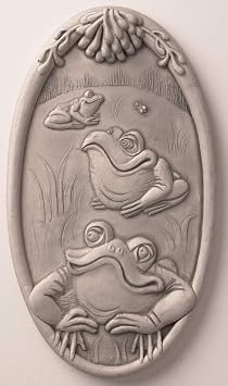 JBK Pottery Ceramic Wall Art Sculpture Artisan Home Decor, Wall Mounted Decorative Antique Pediment, Indoor & Outdoor Accent for Patio, Garden, Living Room, 10 Inch Oval - Frogs Antique White Design