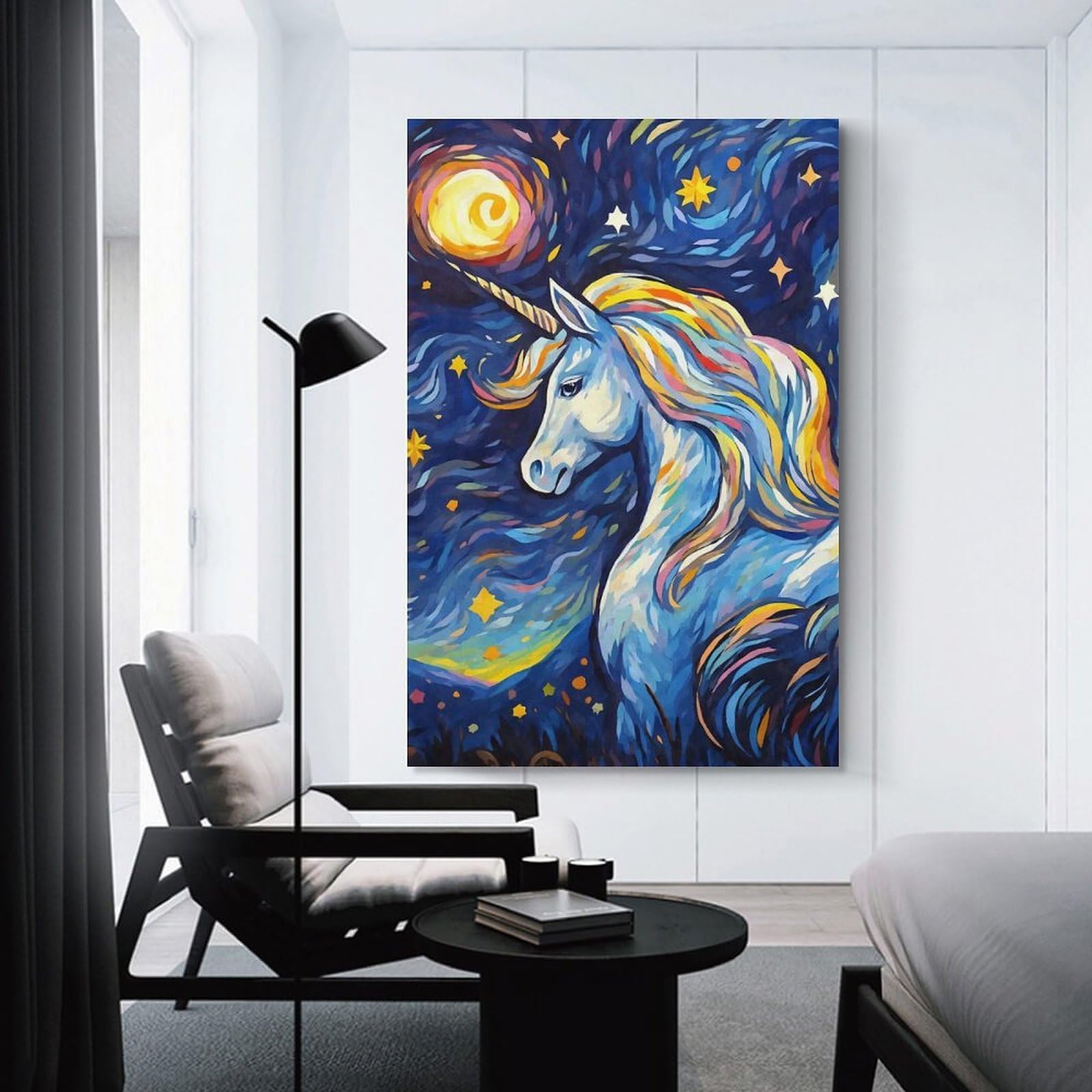 Junmoney Unframe-Style Decorative Wall Artwork Cute Starry Night Unicorn, 20X30inch(50X75cm), For Contemporary Homes, Apartments Or Offices, An Easy Choice For New Home Styling