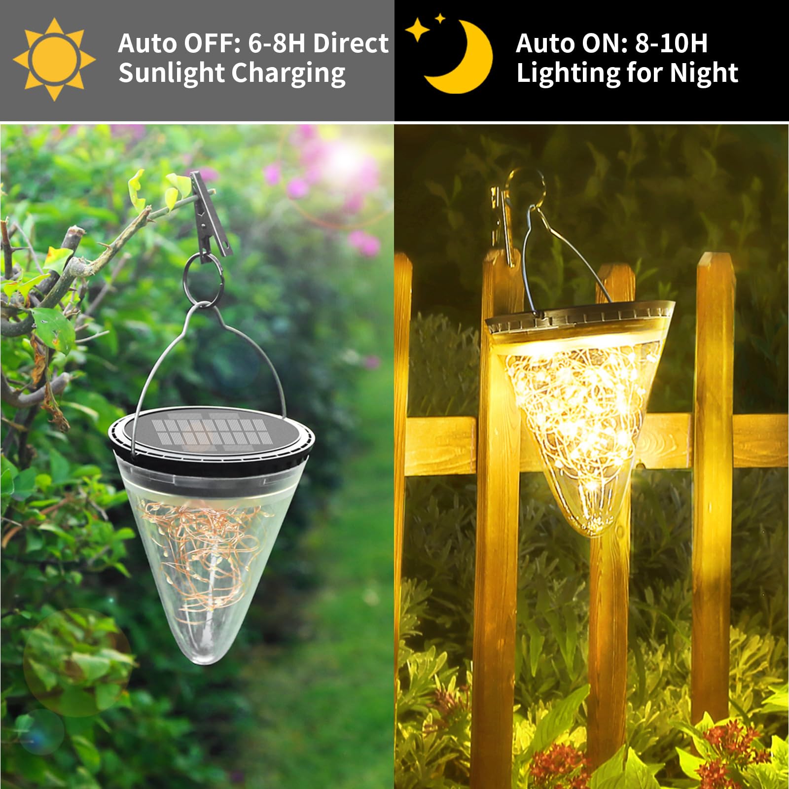 Lámparas Solares Exterior Decorativas 2 Pack Lámparas Solares para Jardín de Cristal IP55 Impermeable Farol Solar Exterior para árbol al aire libre, Jardín, Patio, Césped, Balcón