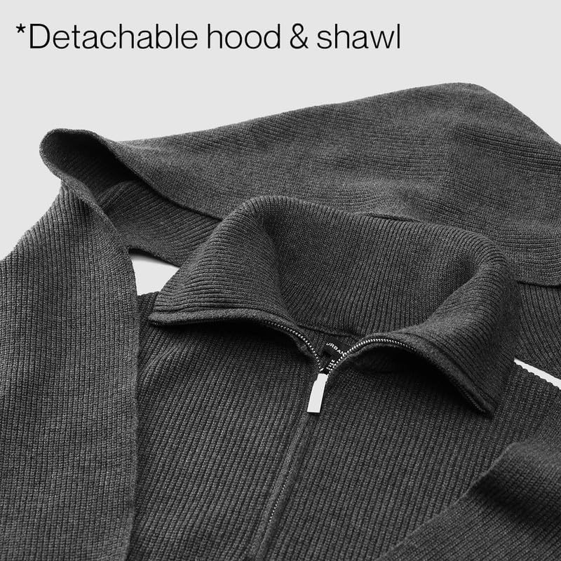 URBAN REVIVO Women Pullover Sweater Long Sleeve with Detachable Cape & Shawl Collar Zip