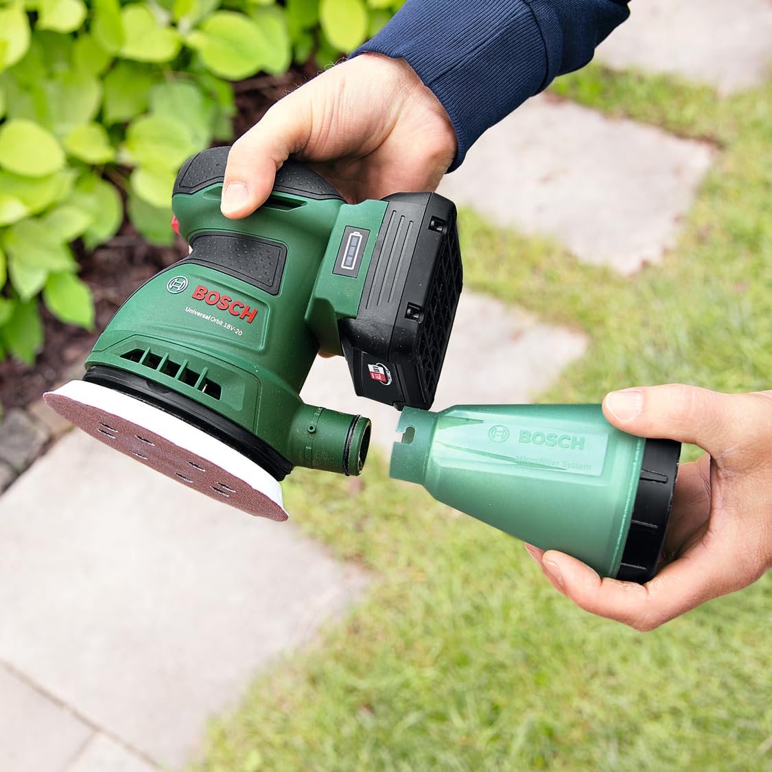 Bosch Akumulatorowa szlifierka mimośrodowa UniversalOrbit 18V-20 (szlifowanie średnich i dużych powierzchni drewnianych, lazurowanych i malowanych, średnica: 125 mm, system 18V, bez akumulatora)