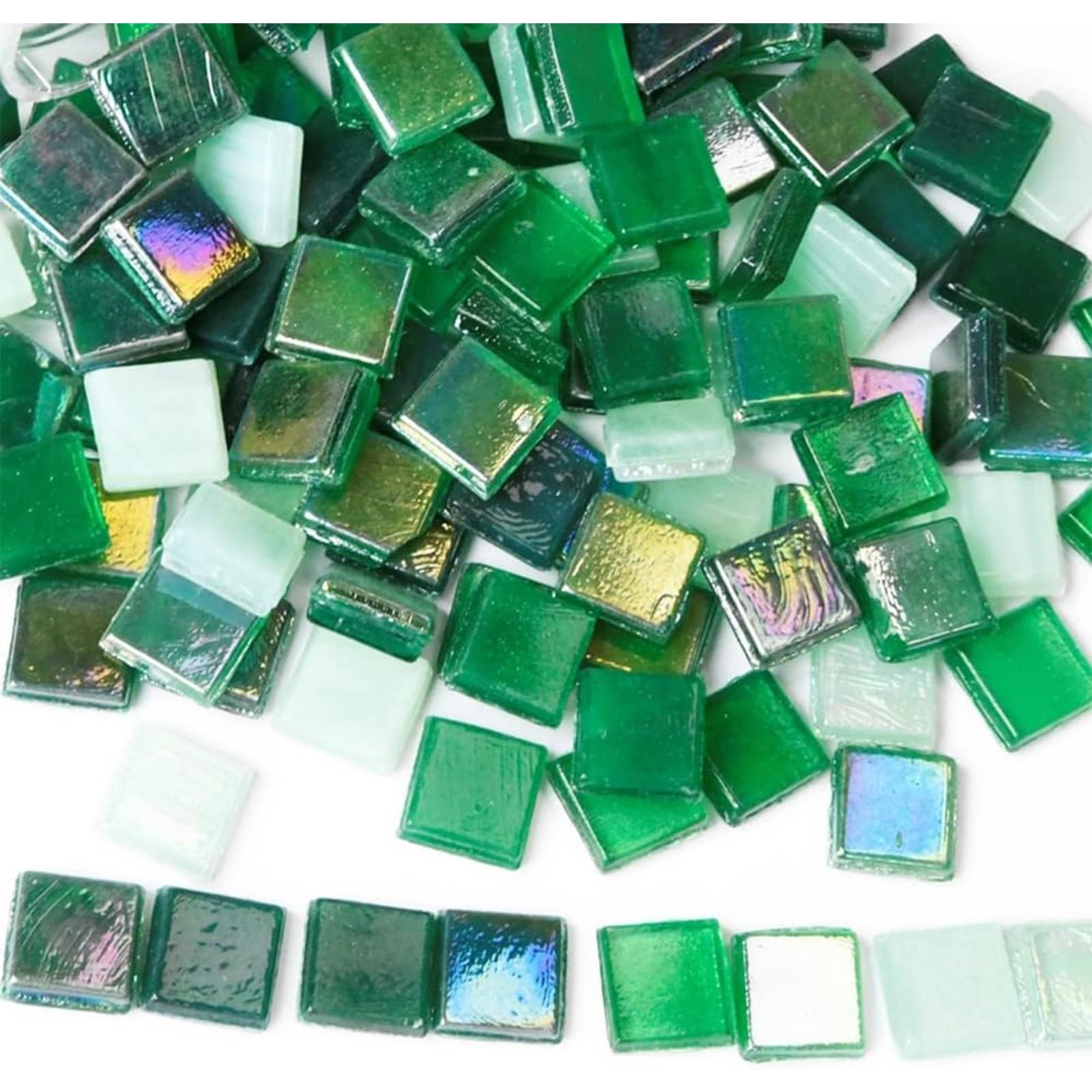 THE WHITE SHOP200g Glass Mosaic Tiles Colorful Square Tile Bulk Piece for Crafts Home DIY Decoration Gifts（green）