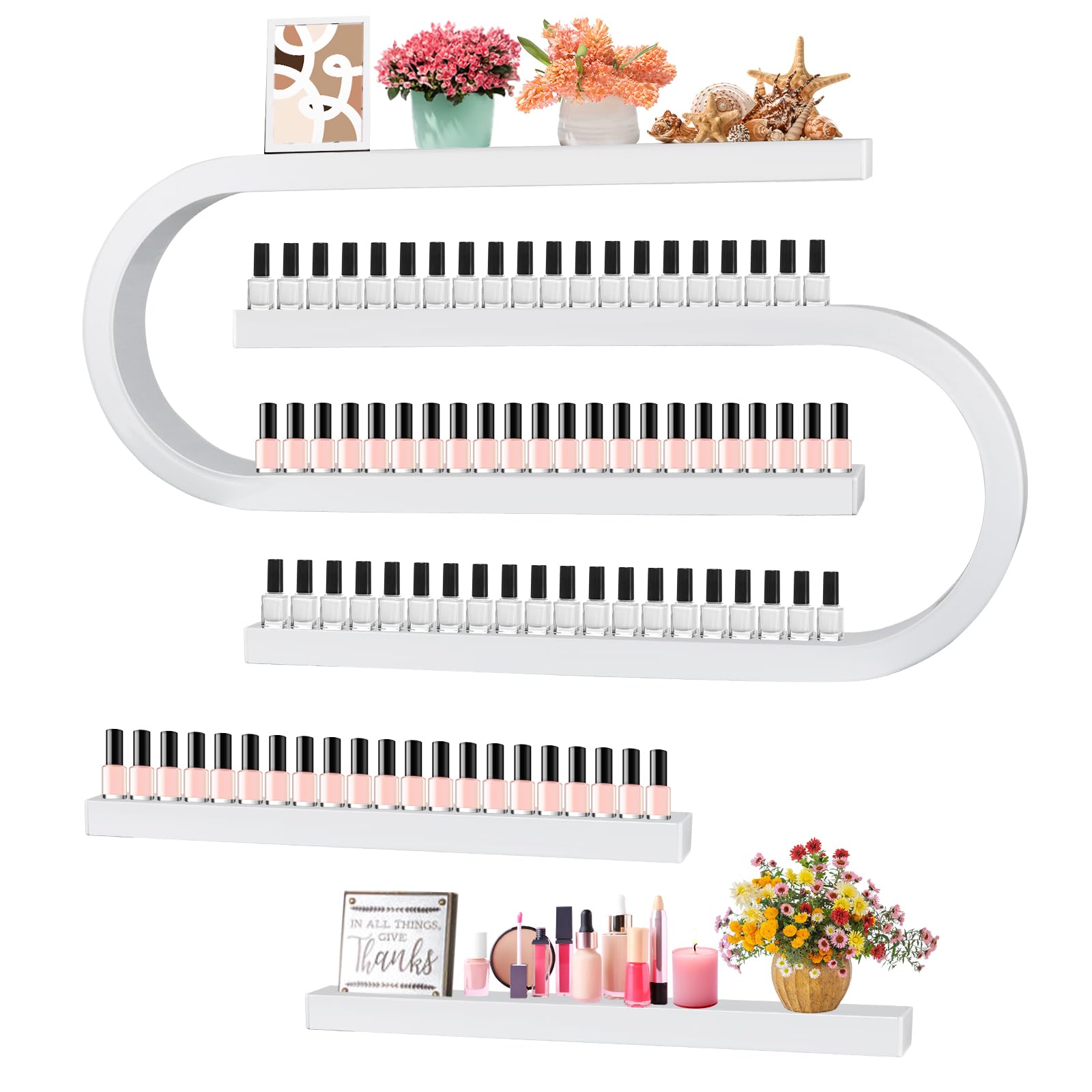 Kalolary Étagère murale en métal en forme de U pour vernis à ongles, cosmétiques, rouge à lèvres, parfum, huiles essentielles, pour bouteilles de vernis à ongles, spa, salon de manucure