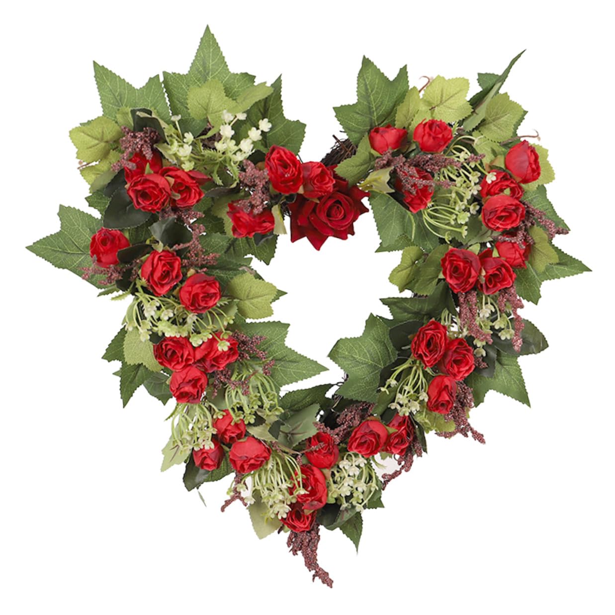 Herzförmiger Valentinskranz Künstlicher Rosenkranz Wandbehang Herzkranz Rote Rosen Dekoration für Valentinstag und Hochzeit