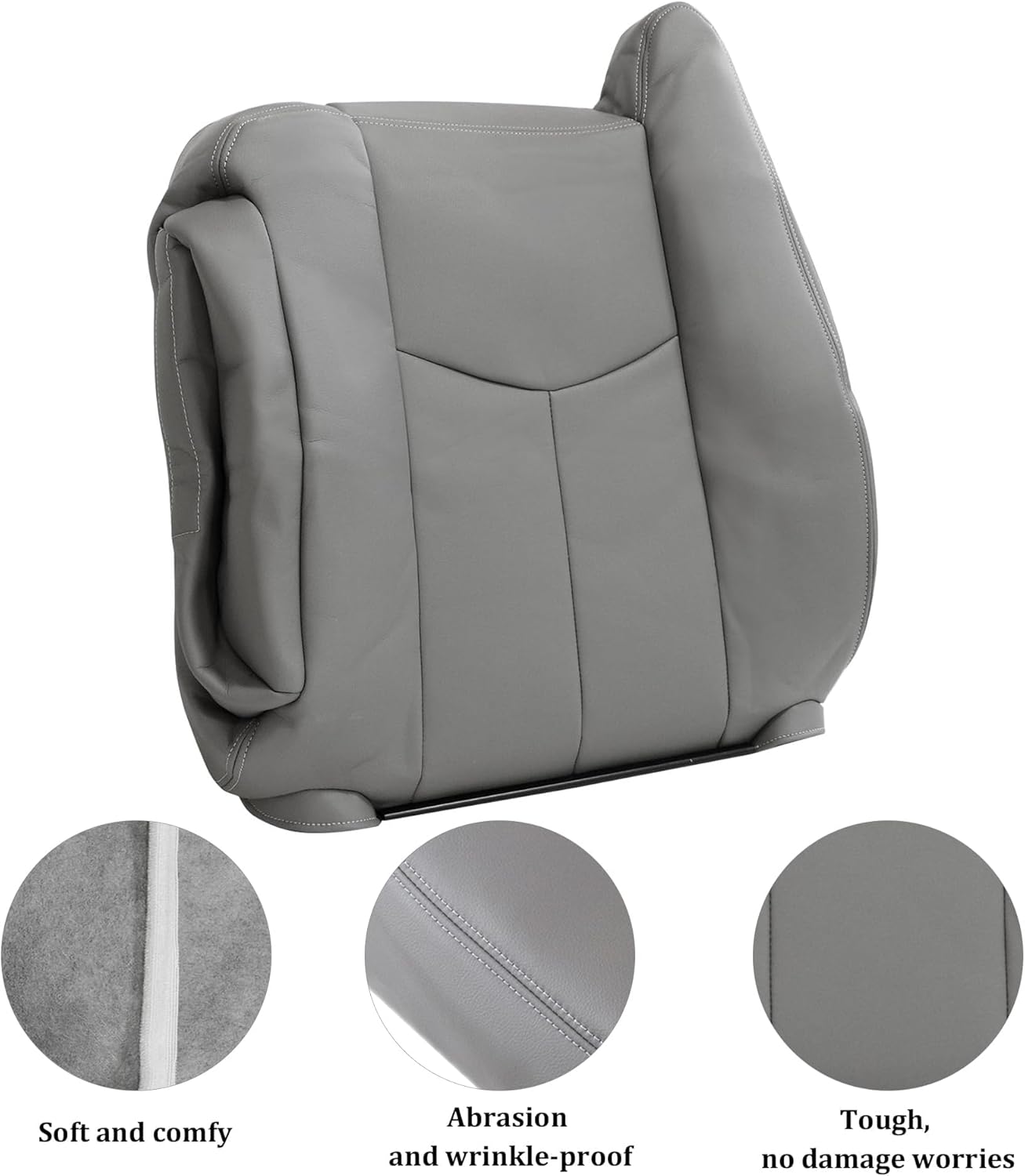 GXARTS Driver and Passenger Side Bottom & Top Lean Back Seat Cover & Driver Foam Cushion Pad Leather Light Gray 922/92i Fit for Chevy GMC Tahoe Suburban Avalanche Yukon Silverado Sierra 2003-2006