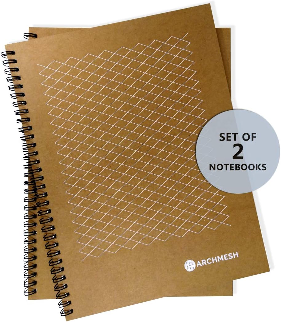 Archmesh, Isometric Grid Notebook, A4 Size (8.5x11 inches), Natural Shade Paper with Isometric Pattern, Kraft Cover, Pack of 2
