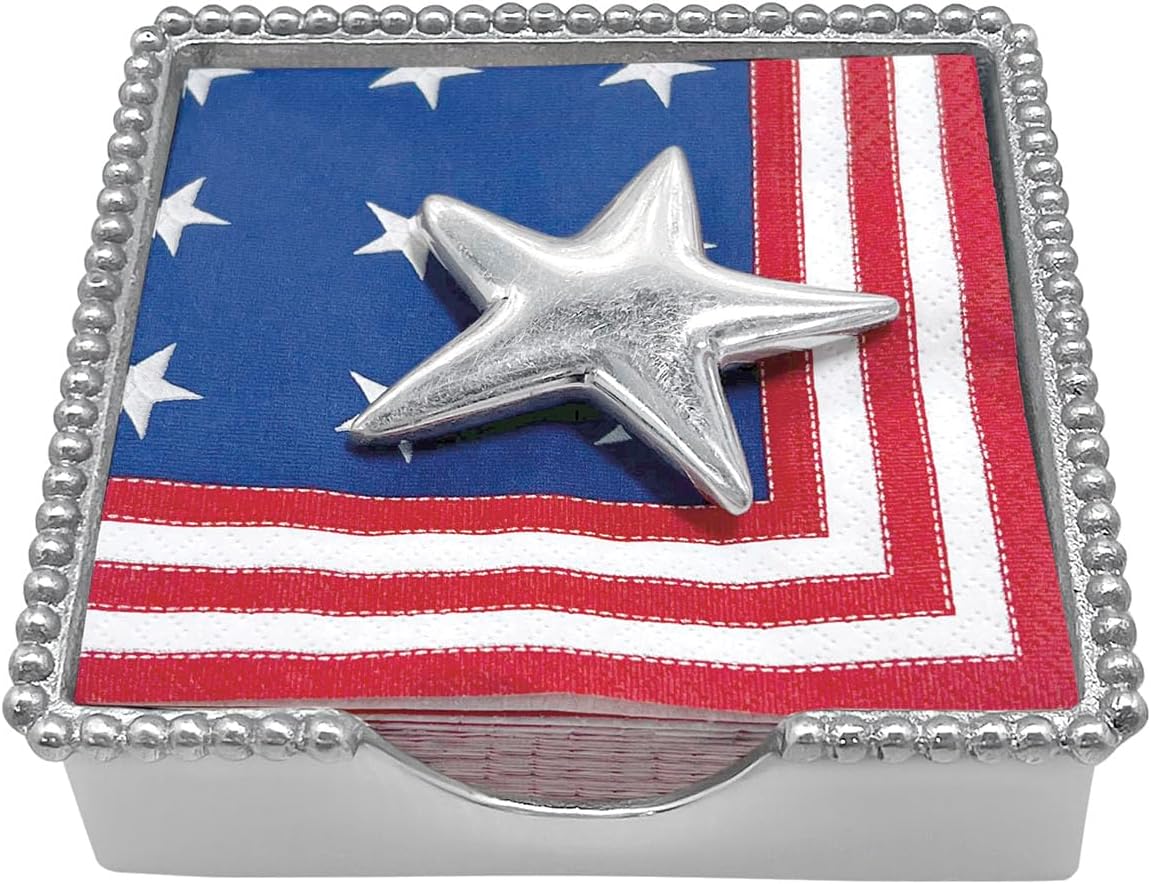 MARIPOSA STARS & STRIPES STAR BEADED NAPKIN BOX | SILVER | BRILLANTE | GIFTS | NAPKIN BOX & WEIGHT SET | RECYCLED SANDCAST ALUMINUM | HANDMADE IN MEXICO