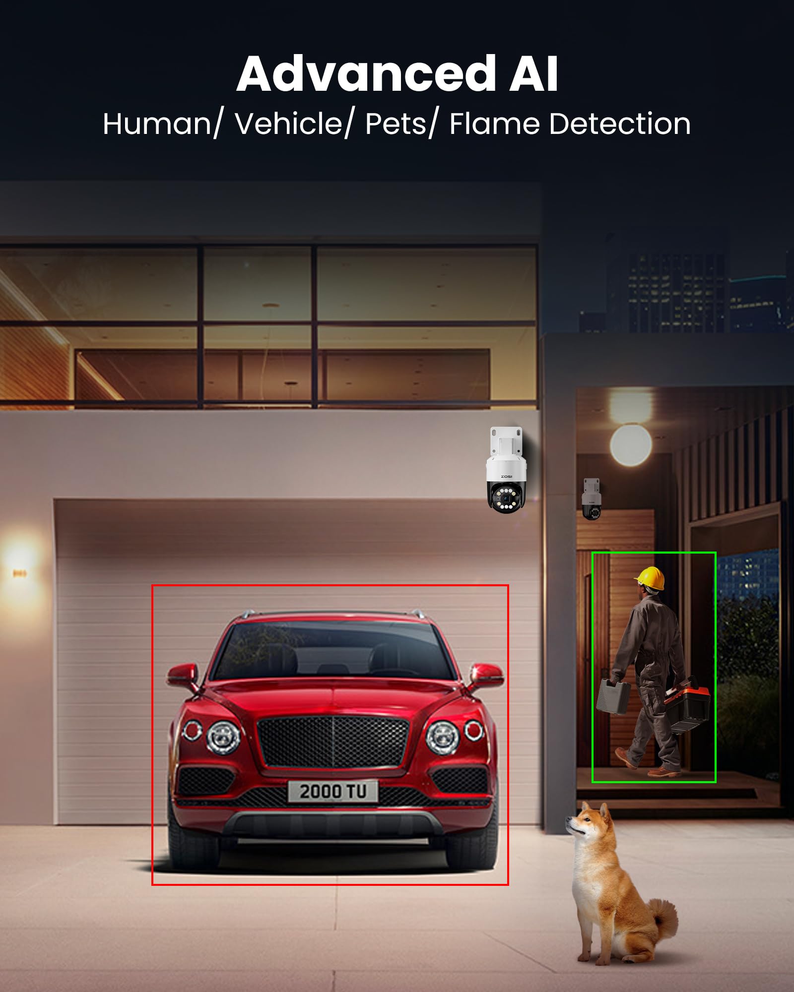 ZOSI 5MP Kit Videosorveglianza PoE Esterna, 4x Telecamera PTZ, NVR a 8 Canali con 2TB HDD, Rilevamento di Persone/Veicoli, Pan 355°/Tilt 140°, Audio Bidirezionale, Allarme Intelligente, Accesso Remoto