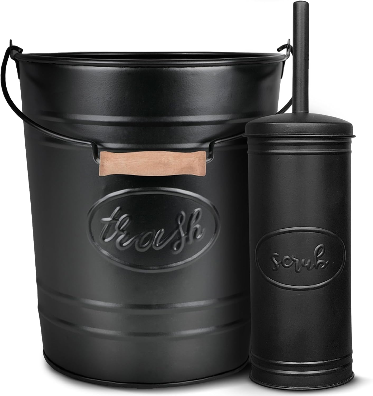 Autumn Alley Farmhouse Bathroom Trash Can and Toilet Brush Set - Rustic Bathroom Accessories for Charming Bathroom Décor, Matte Black Heavy Gauge Metal