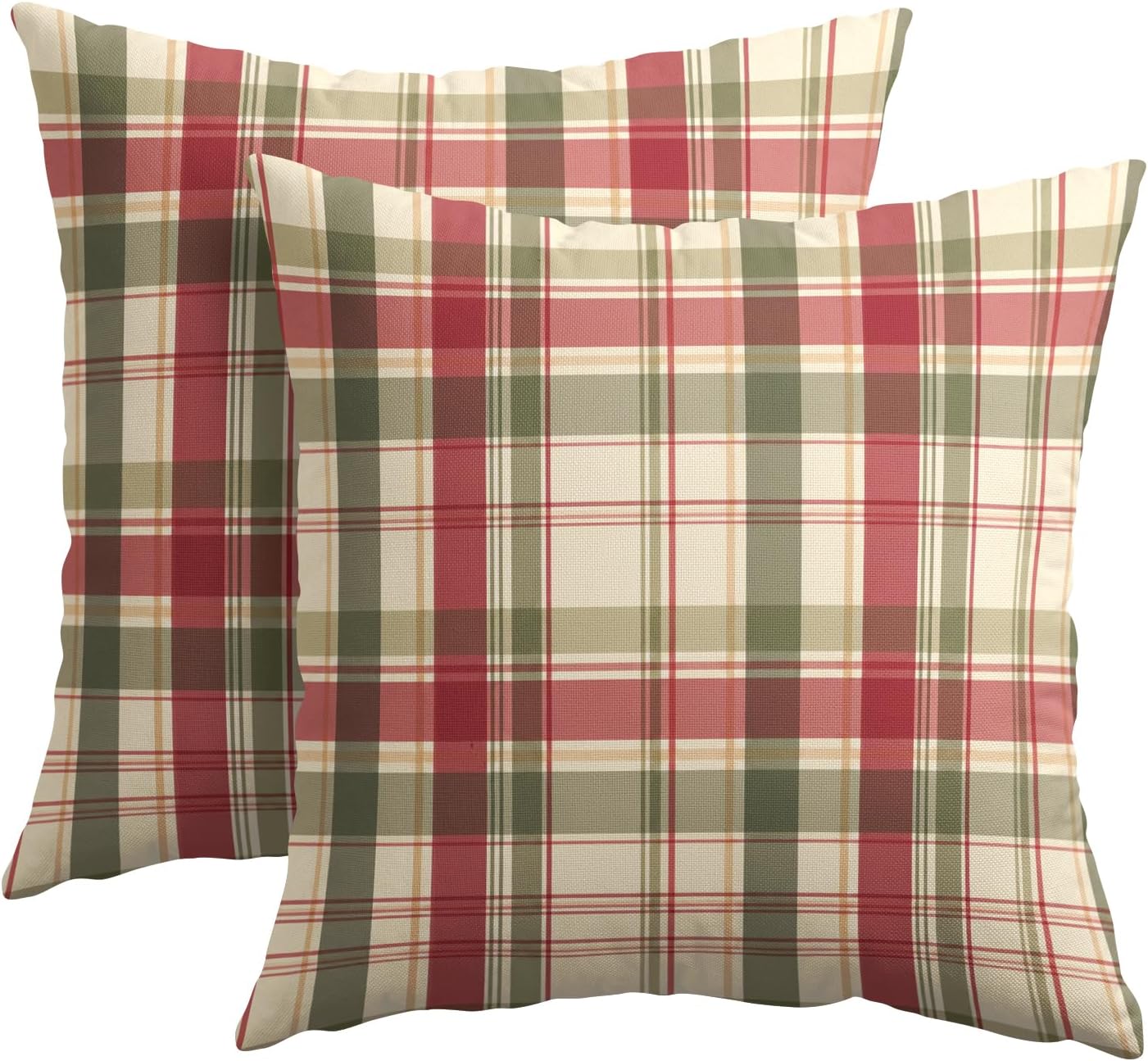 Autumn Plaid Pillow Covers 18x18 inch Set of 2 Fall Plaid Farmhouse Decorative Outdoor Throw Pillow Covers Famliy Decoration for Home Living Room Couch Sofa Bed image 2