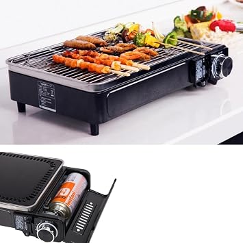 Amecke Multi-functional Smokeless BBQ Grill Grill, Grill, Smokeless Multi-functional Smokeless Barbecue Grill Burner, Portable Gas BBQ Grill, Non-stick Roasting Tray, Gas Grill Griddle for Outdoor,