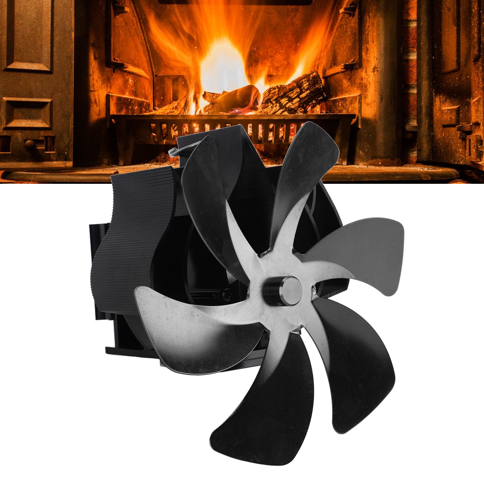 Yosoo Health Gear Ventilatore per Stufa a Legna, Ventilatore per Camino con Tubi in Lega di Alluminio con 6 Pale, Design Sospeso Alimentato a Calore, Circolazione dell'Aria a Basso Rumore per (BLACK)
