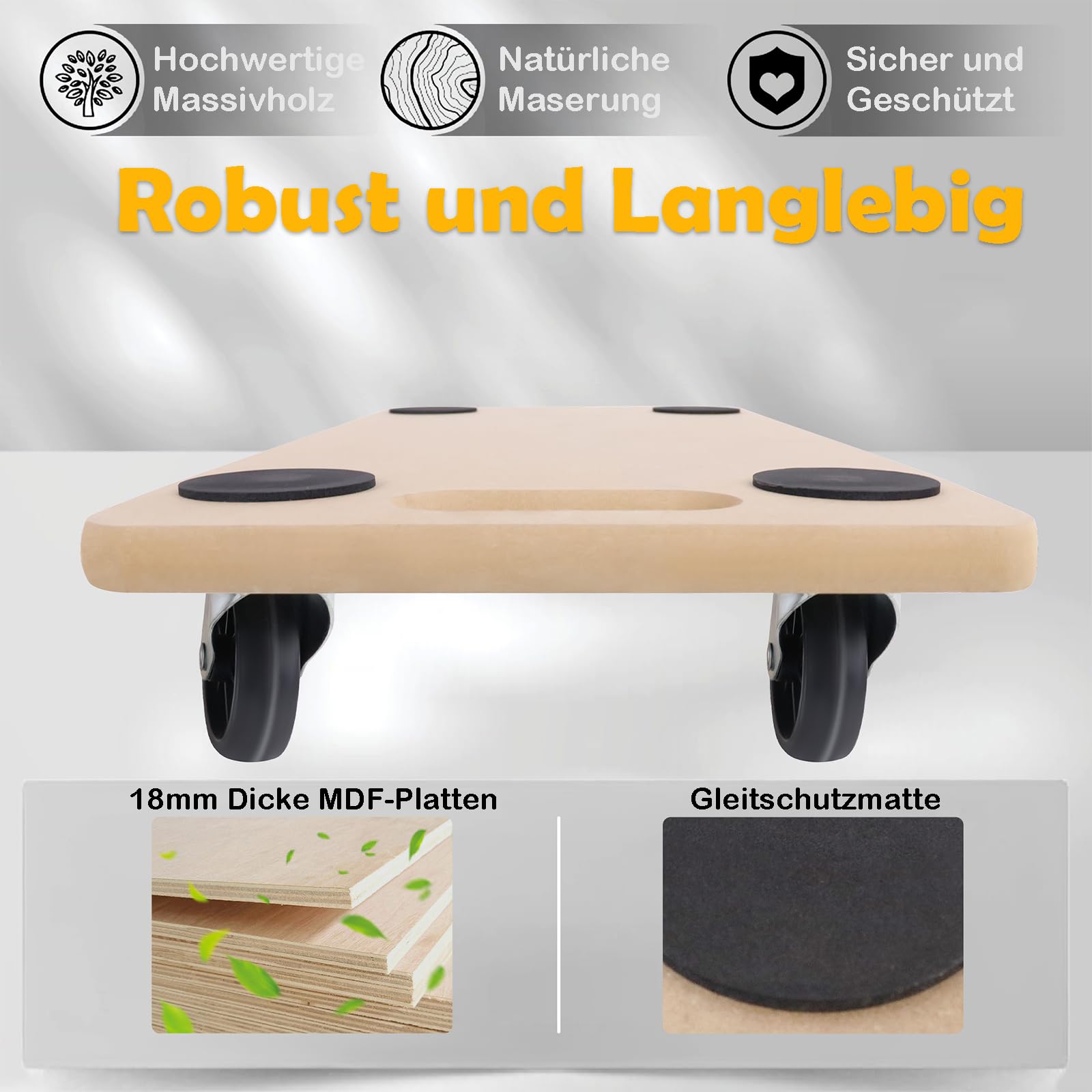 UISEBRT 4 Stück Transportroller 580 x 290 x 108mm Rollbretter Transport aus MDF-Platte Möbelroller Transporthilfe für Umzug Möbel-Transport - 200kg Tragkraft