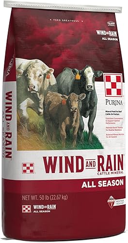 Purina Nutrición Animal Viento y Lluvia Tormenta Texas All Season 7.5 Complete Ganado Mineral