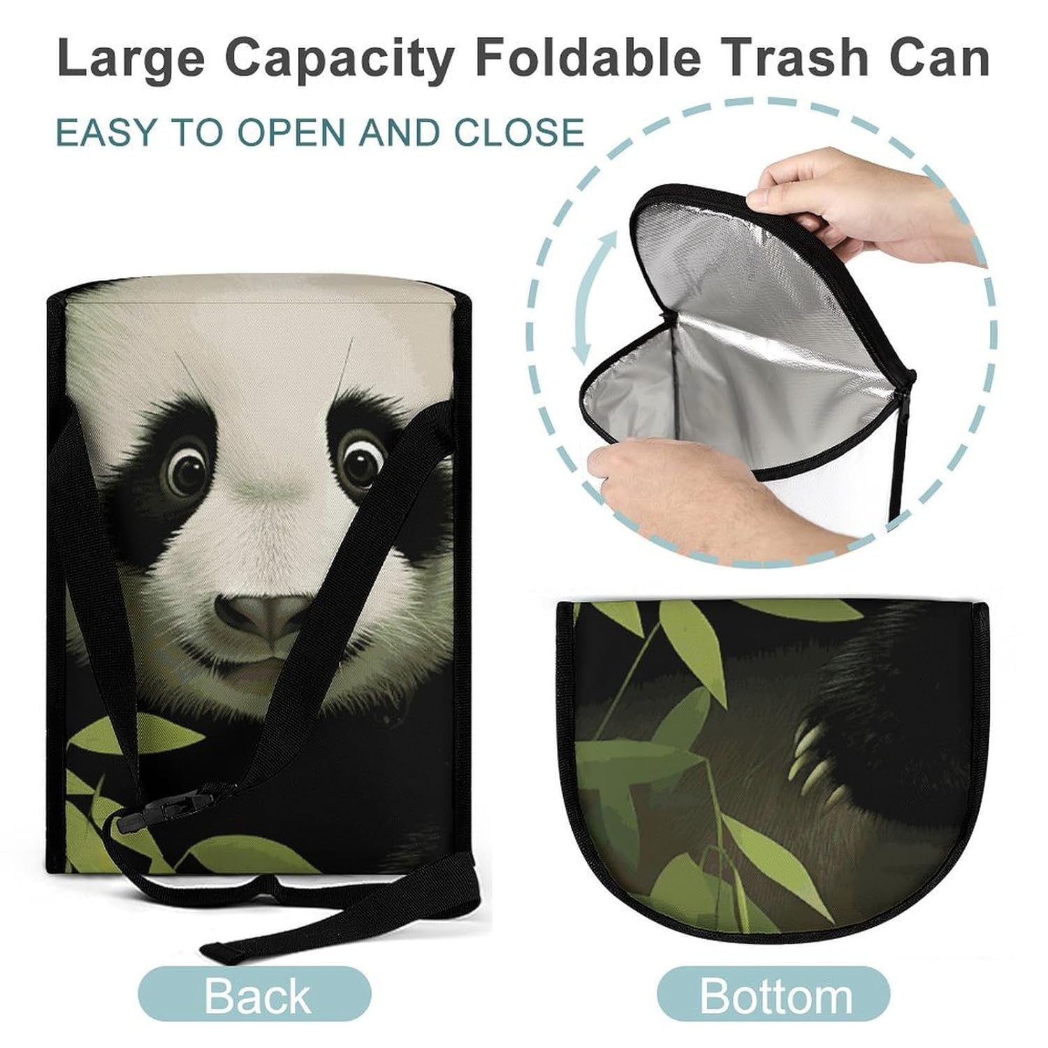 Hanging Car Trash Bag Curious Baby Panda Printed Car Garbage Storage Bag Leakproof Car Trash Can Portable Garbage Storage Bags
