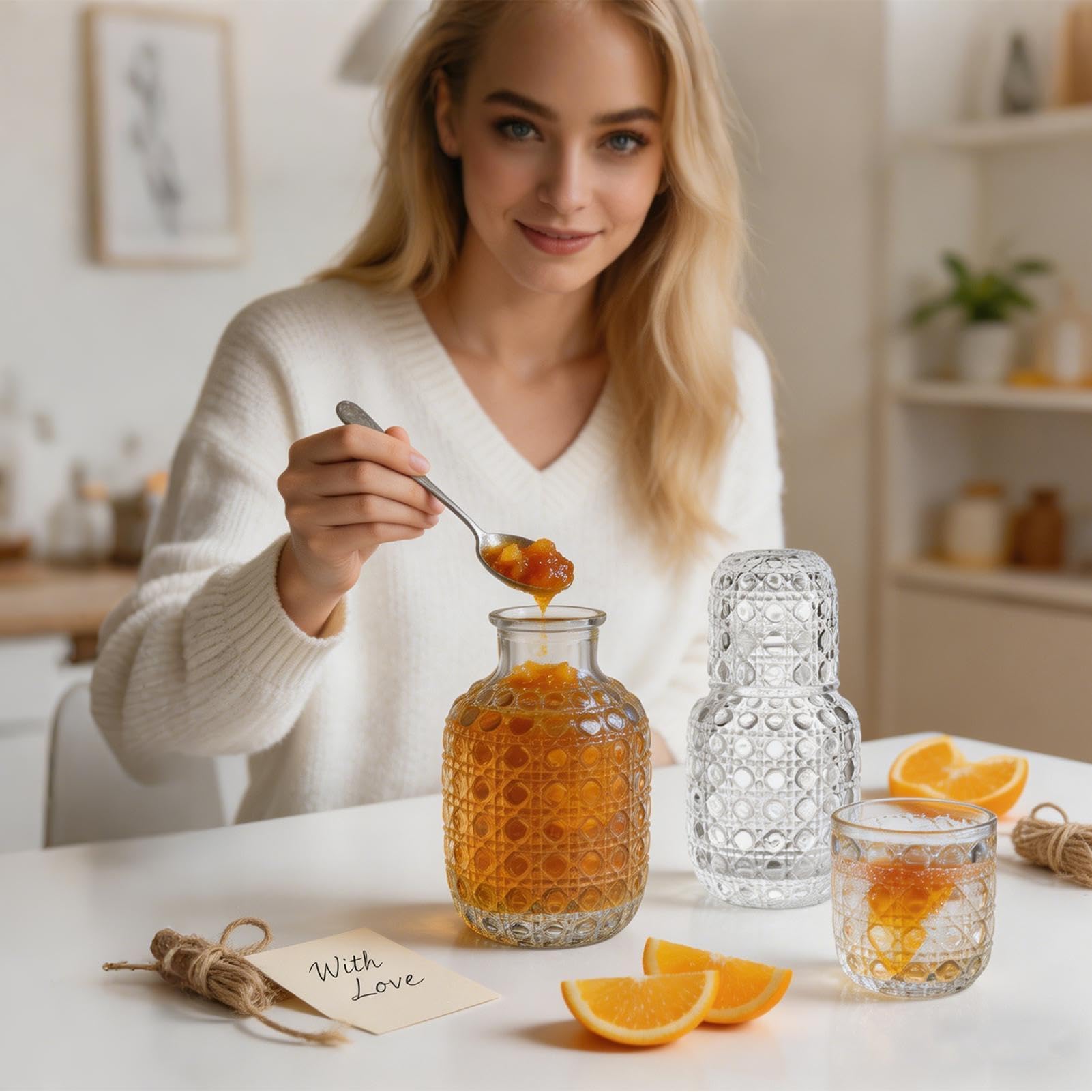 Jarra de noche – Dispensador de enjuague bucal transparente | Jarra de agua para mesita de noche, para líquidos, mesa de vino, baño, hogar, cocina, comedor, fiesta