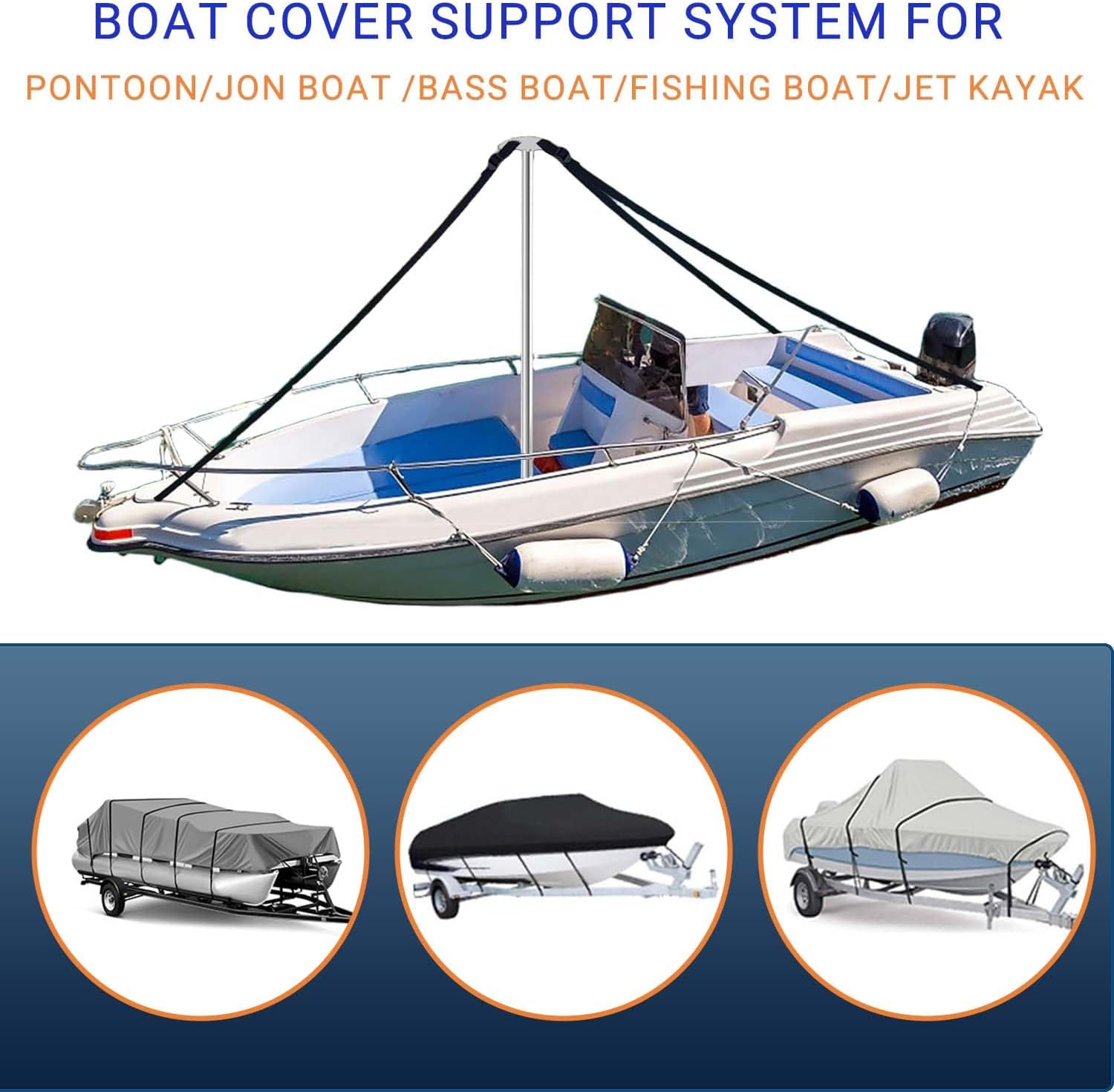 Aluminum Alloy Boat Cover Support Poles with 304 Stainless Steel Mushroom Cap and Base, 4 Levels of Adjustable Heights, Marine Grade Cover Support System for Pontoon/Jon/Bimini Tops (Pack of 2)