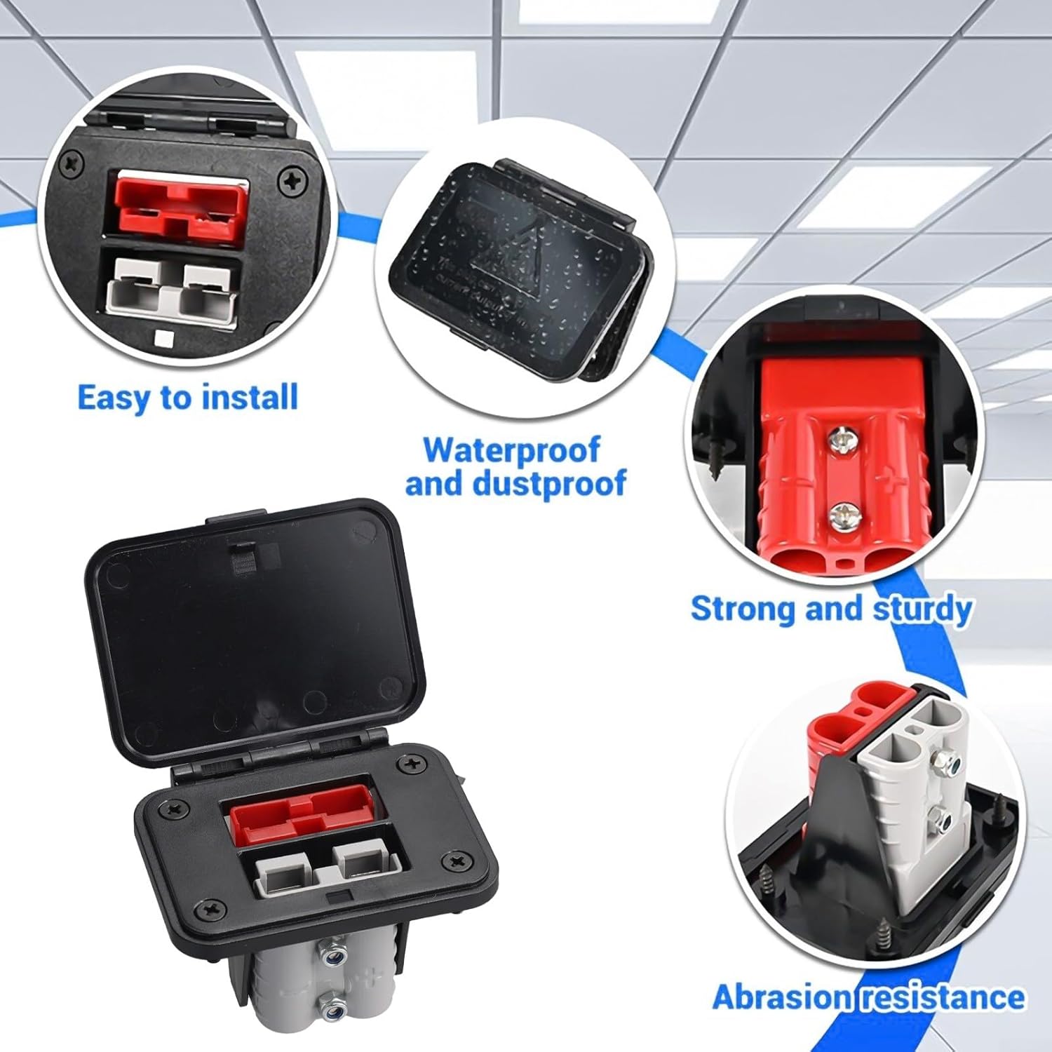 Dual Flush Mount Bracket Panel For 50A 600V Andersons Connector, 12-6 AWG Wire Terminal Block With Quick Connect Modular Power, IP20 Fireproof (2PCS)