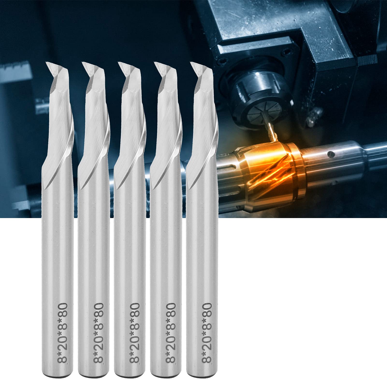 Fresa a spirale di alta precisione a scanalatura singola in HSS per fresatrici CNC per legno e metallo, incisione e taglio, qualità professionale, set da 5 pezzi 8x8x20x80m