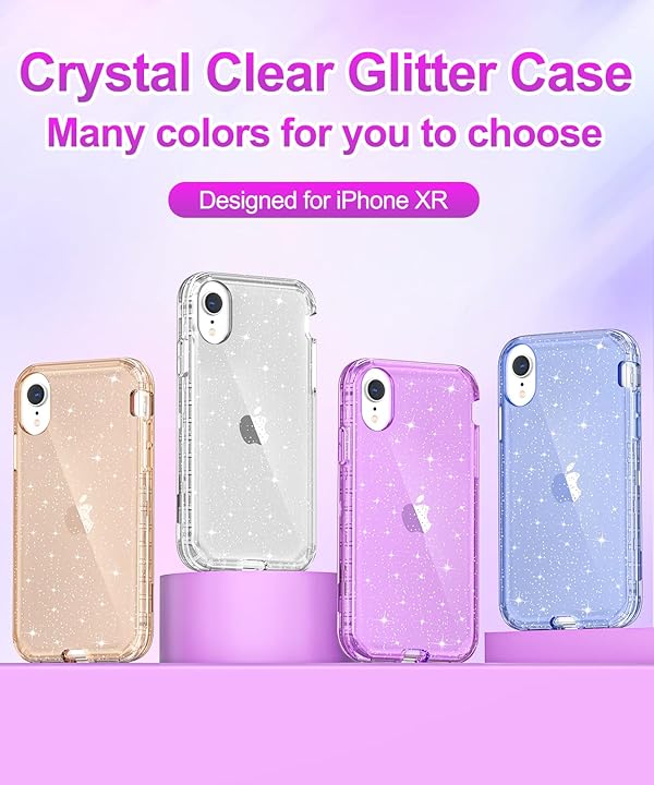 Hython Case for iPhone XR Case Glitter, Cute Clear Glitter Bling Sparkle Cover, [Military Grade Protection] Hybrid Hard PC Bumper Shockproof Soft TPU Protective Phone Cases for Women, Purple Glitter by Hython - Image 2