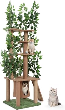 COZIWOW Cat Tree with Leaves,Multi-Level Activity Cat Tower for Indoor Cats-Climbing,Hiding,Scratching, Plant Cat Tree with 6 Sisal Scratching Post and Cat House,44lbs Capacity