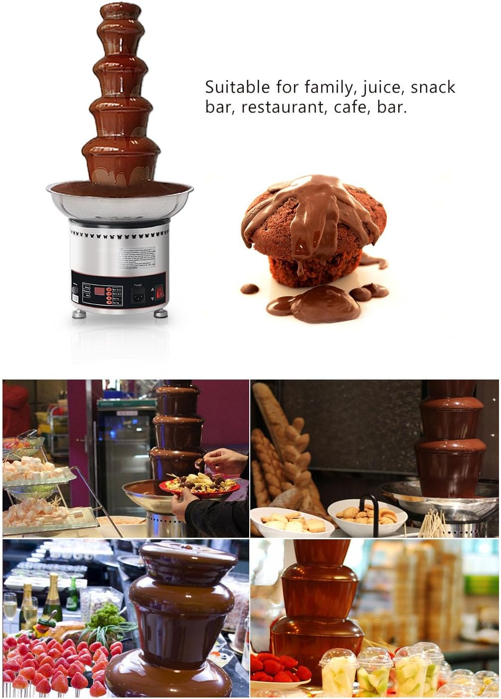 Commercial Chocolate Fountain Machine - 4/7 Tiers Chocolate Fondue Melter with Adjustable Temperature, 304 Stainless Steel, Easy Assembly - Perfect for Birthday Parties, Weddings & Events