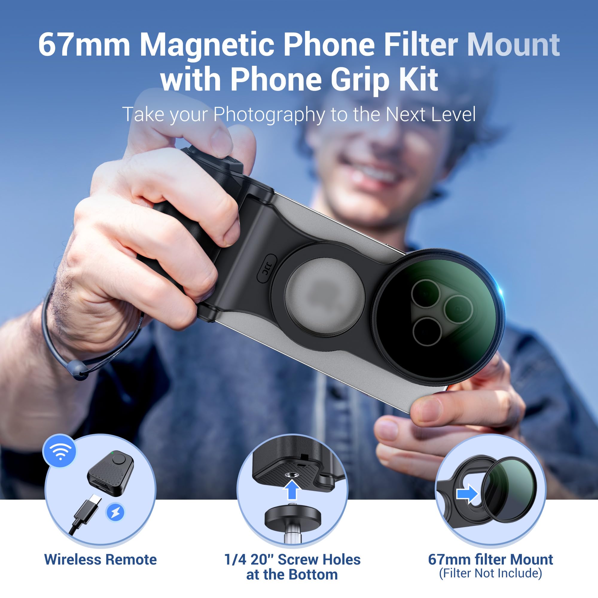 JJC Handgirp - Filtro magnetico per telefono, filtro CPL da 67 mm, kit 3 in 1 per iPhone 17 Pro Max/16 Pro Max/15 Pro Max/14 Pro Max, set di filtri magnetici a scatto per fotocamera