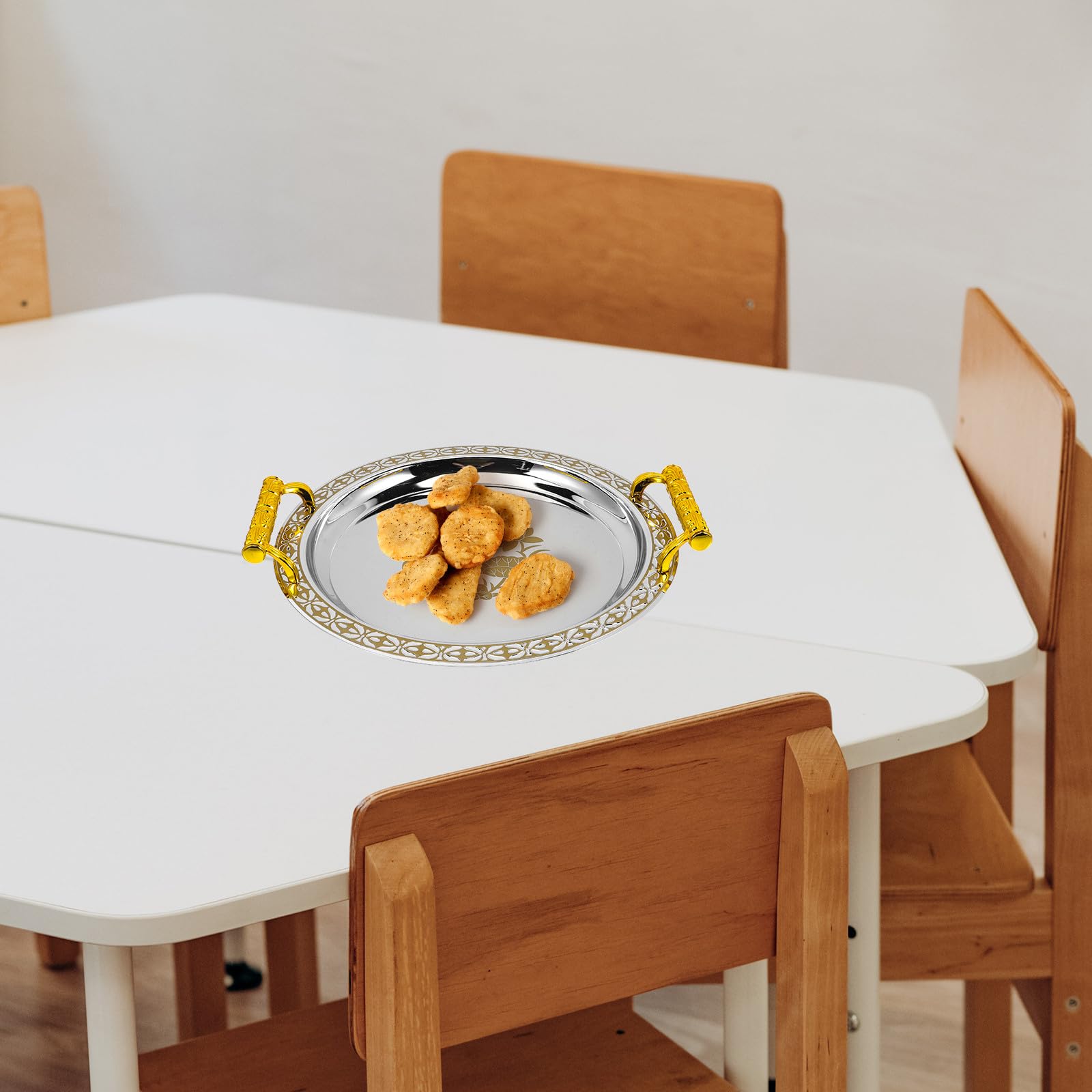 Rundes Obsttablett aus Edelstahl, Goldfarben, Europäisch