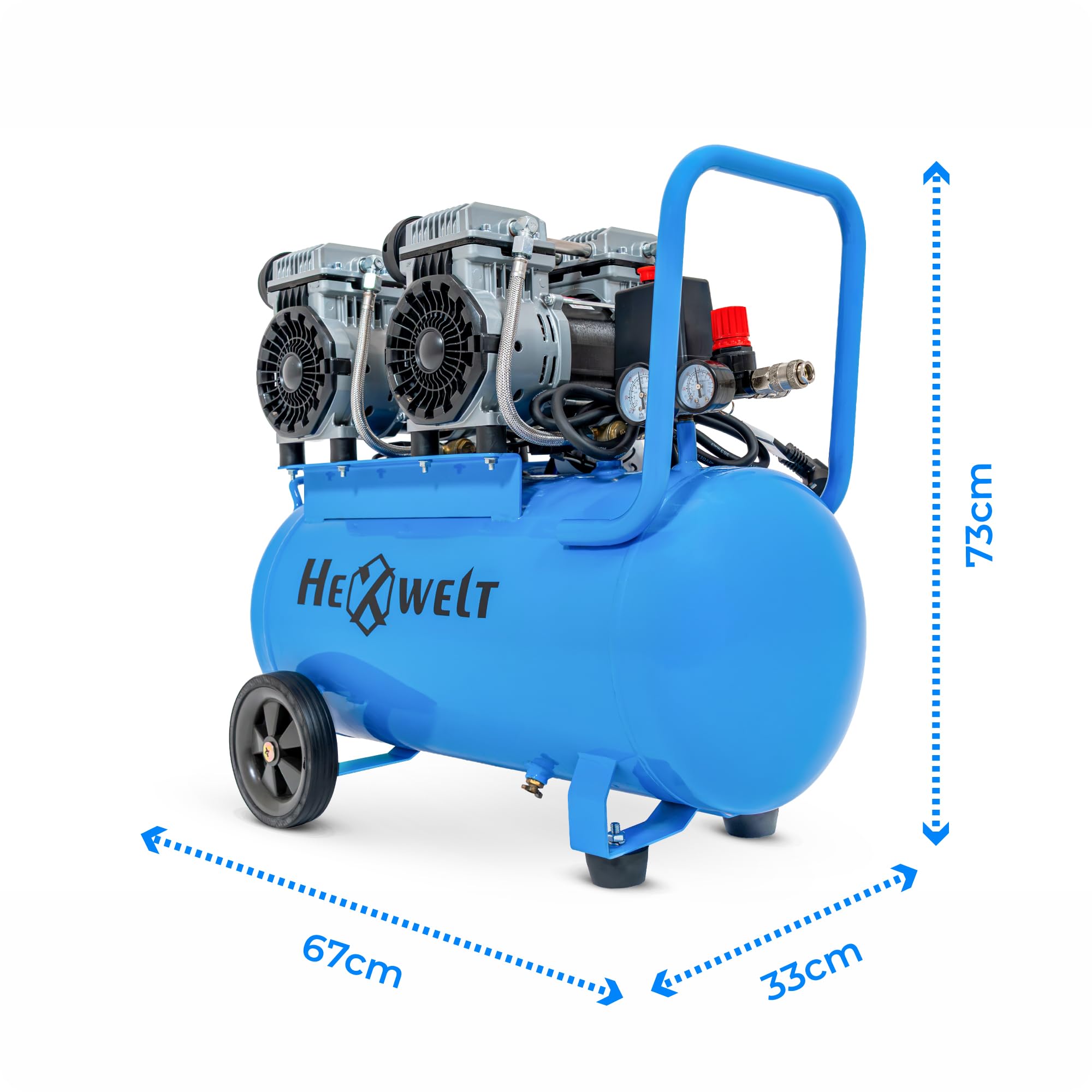 Compresseur 50L Compresseur d'air 8 Bar, 1500W / 3000W, sans huile ou lubrifié à l'huile, 250–380 l/min, 1/4", 2 sorties, manomètre, détendeur, pour atelier, garage et pneus (4T-50L)