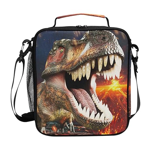 Dinosaur 3D Dino Lunch Box Insulated Lunch Bag Prep Kids Cooler Tote Freezable Shoulder Strap Waterproof Picnic Meal for School Office