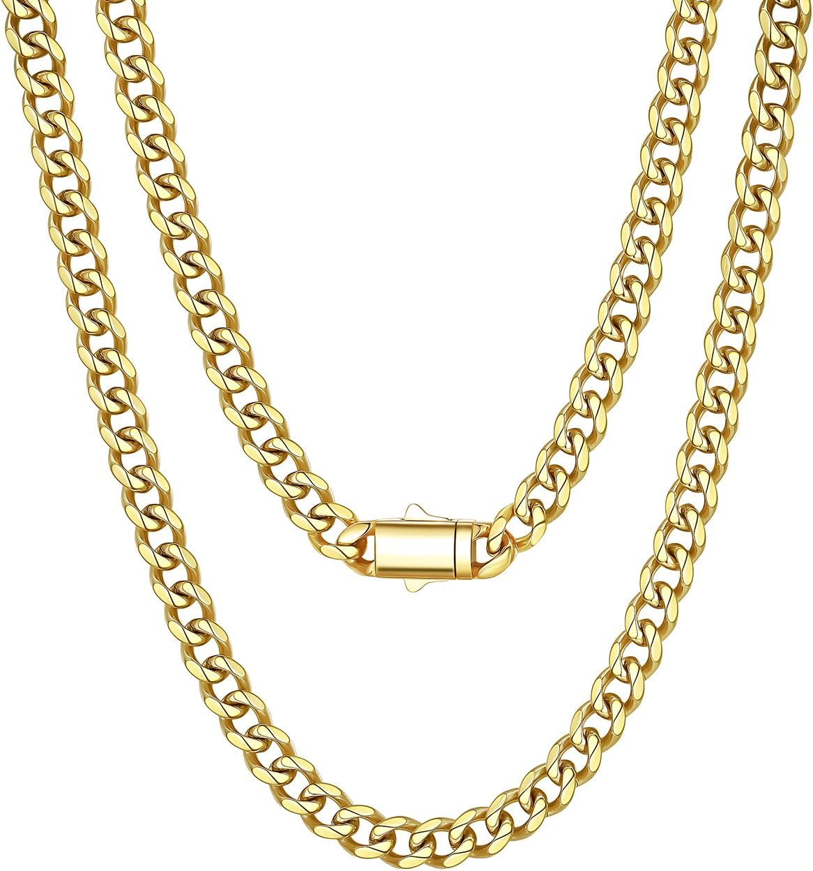 Richsteel Cuban Link Chain for Men, Mens Stainless Steel Miami Curb Chains Necklace 6/9/12mm Width Gold/Silver/Black Plated Non-Tarnish Trendy Jewelry 18-30 Inch