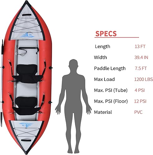 Miniatura 4 de Juego de kayak inflable con remo y bomba de aire, portátil, recreativo, kayak, plegable, para pesca, viajes, kayaks, versión extendida de lujo en