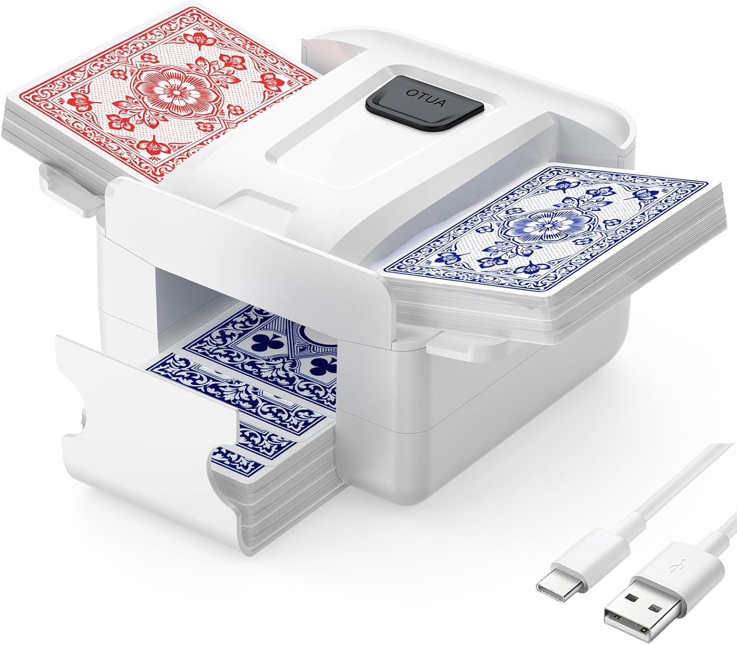 Automatic Card Shuffler, Electric Shuffling Machine for 1-2 Decks, Low Noise, Rechargeable & Portable Shuffler Machine for Poker, UNO, Blackjack, White USB