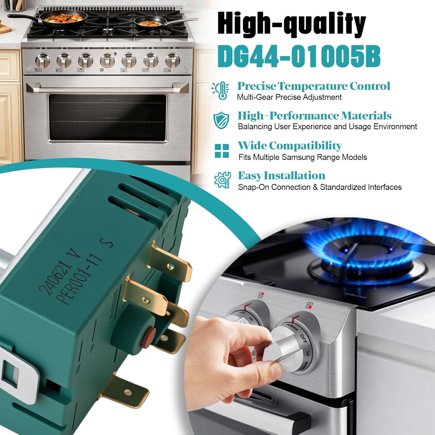 DG44-01005B Samsung Dual Range Infinite Control Switch,Replaces DG44-01005A.Fit for Samsung Oven/Stove .Original production number PER001-11 S, PER001-01 S, PER001-01 B