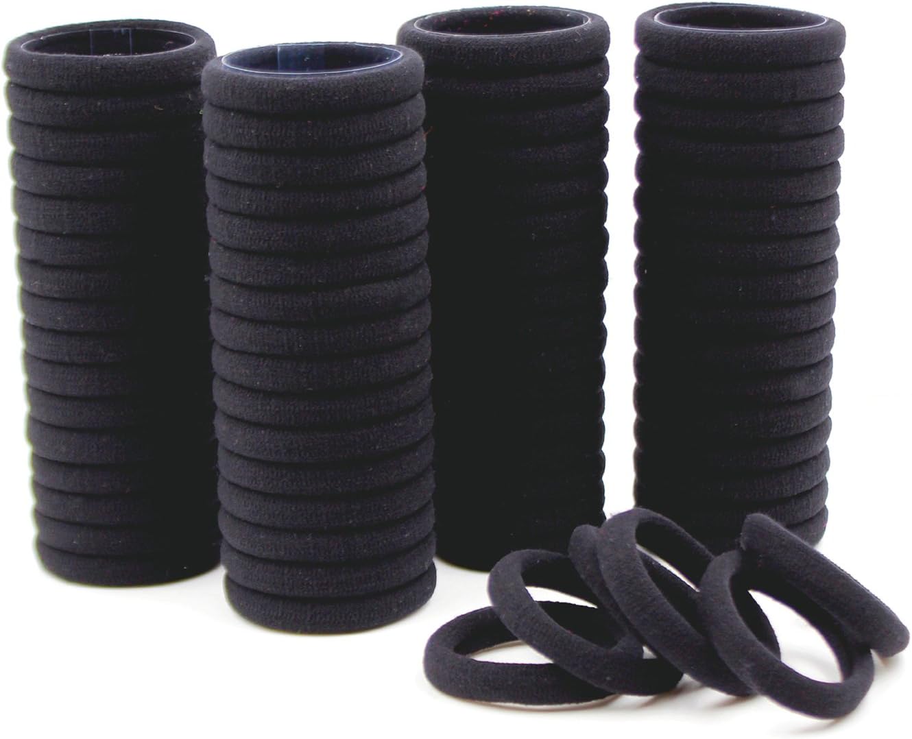 8.5mm Hair Ties Rubber Bands for Women Girls Thick Curly Hair, 100 PCS Black, Large No Crease Cotton Seamless Ponytail Holders Scrunchie for Kids Men, No Damage No Slip Soft Hair Elastics