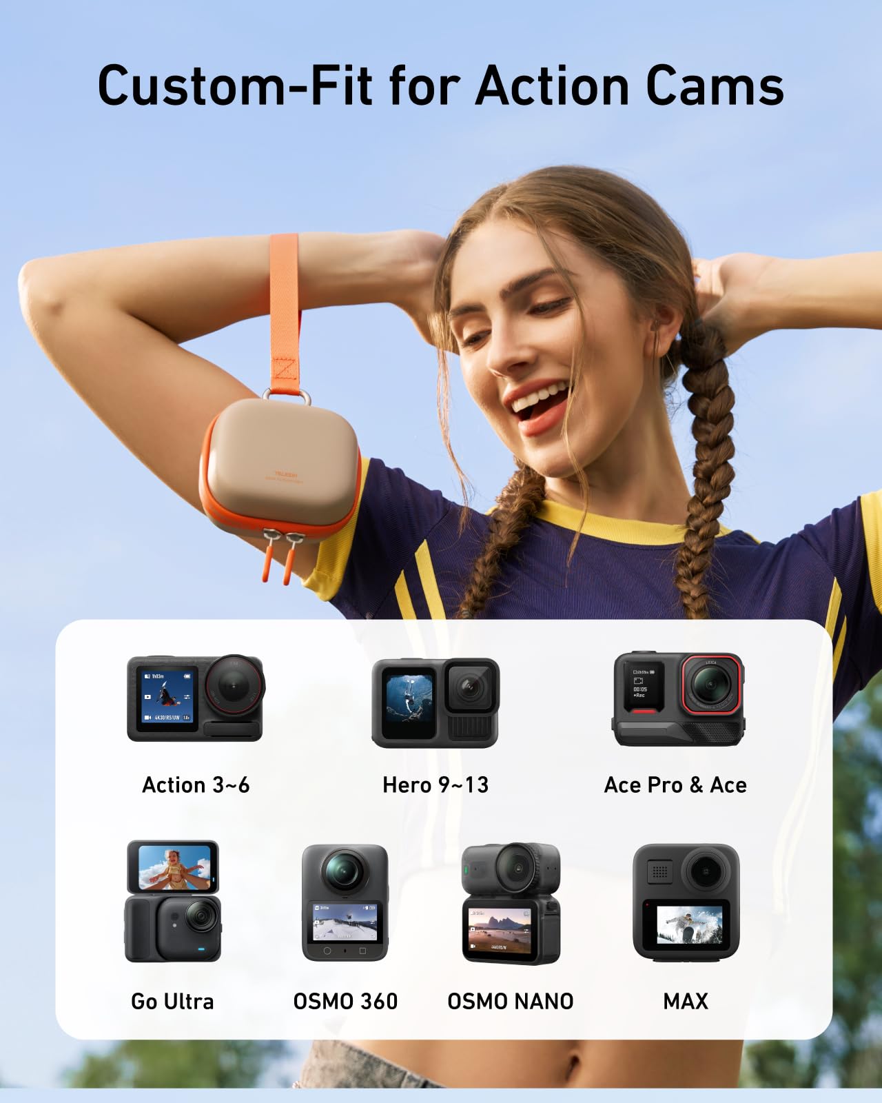 TELESIN DisAdv Przenośny mini futerał do kamer GoPro Hero/Ace Pro/DJI OSMO/360, wodoodporny, twardy futerał podróżny do przechowywania kamer sportowych i akcesoriów, szary