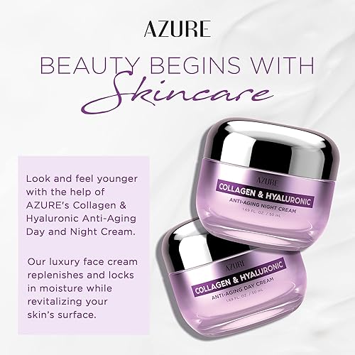 Miniatura 2 de Azure Cosmetics Crema Facial de Colágeno y Ácido Hialurónico - Crema antienvejecimiento probada por dermatólogos para líneas finas y arrugas - Crema
