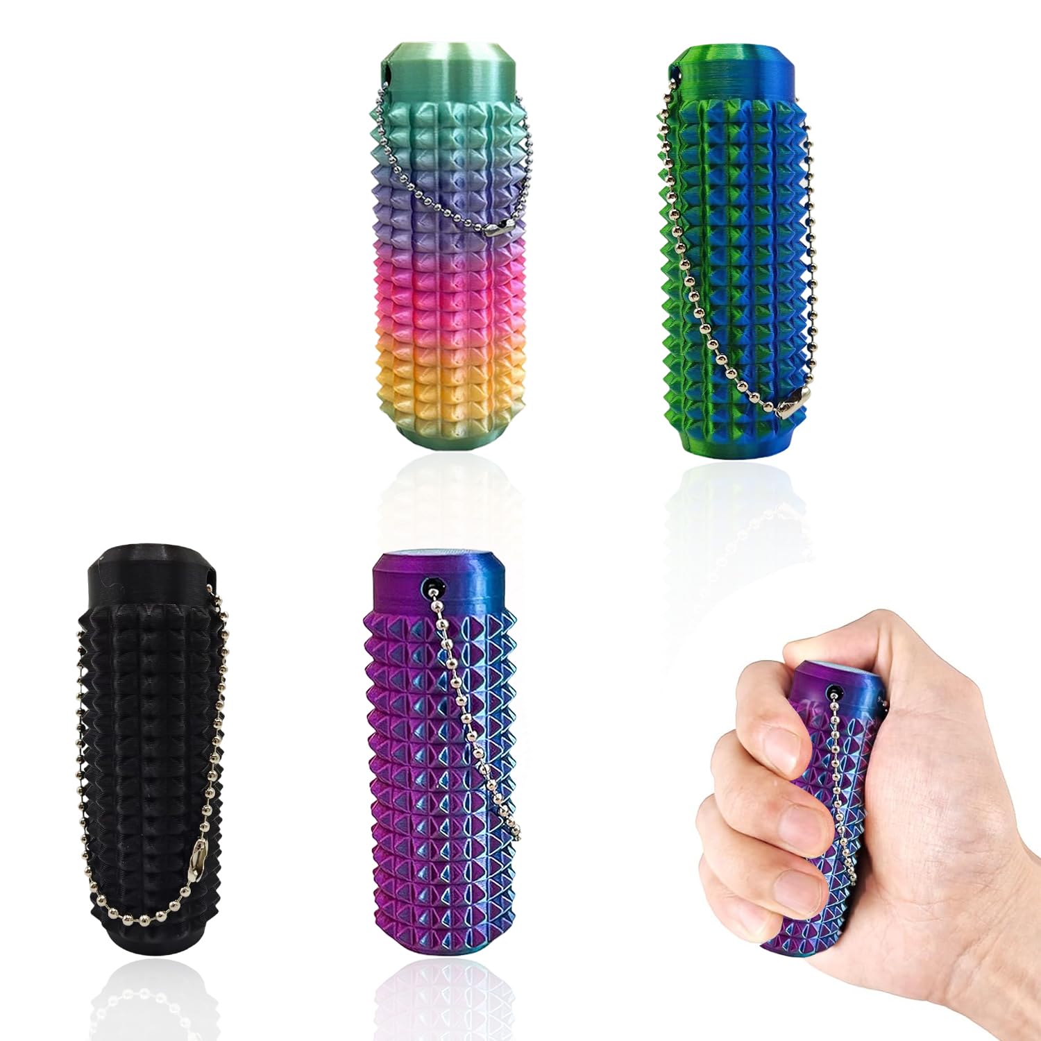 4PCS Little Ouchies Pain Fidget Keyring, 4 Colors 3d Printed Venting Key Pendant, Stress Relieve Novelty Stimming Sensory Keychain, Portable Spiky Grippie Stim Toy For Relaxation Women Men Kids