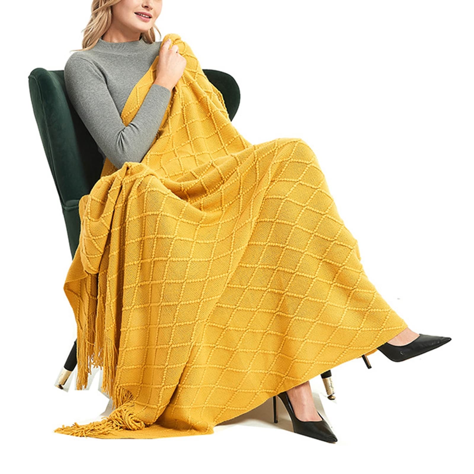 Foulard Femme Jaune, Écharpe Unisexe Fibre Acrylique Châle à Franges Couverture de Grande Taille Sciarpa Calda Alla Moda