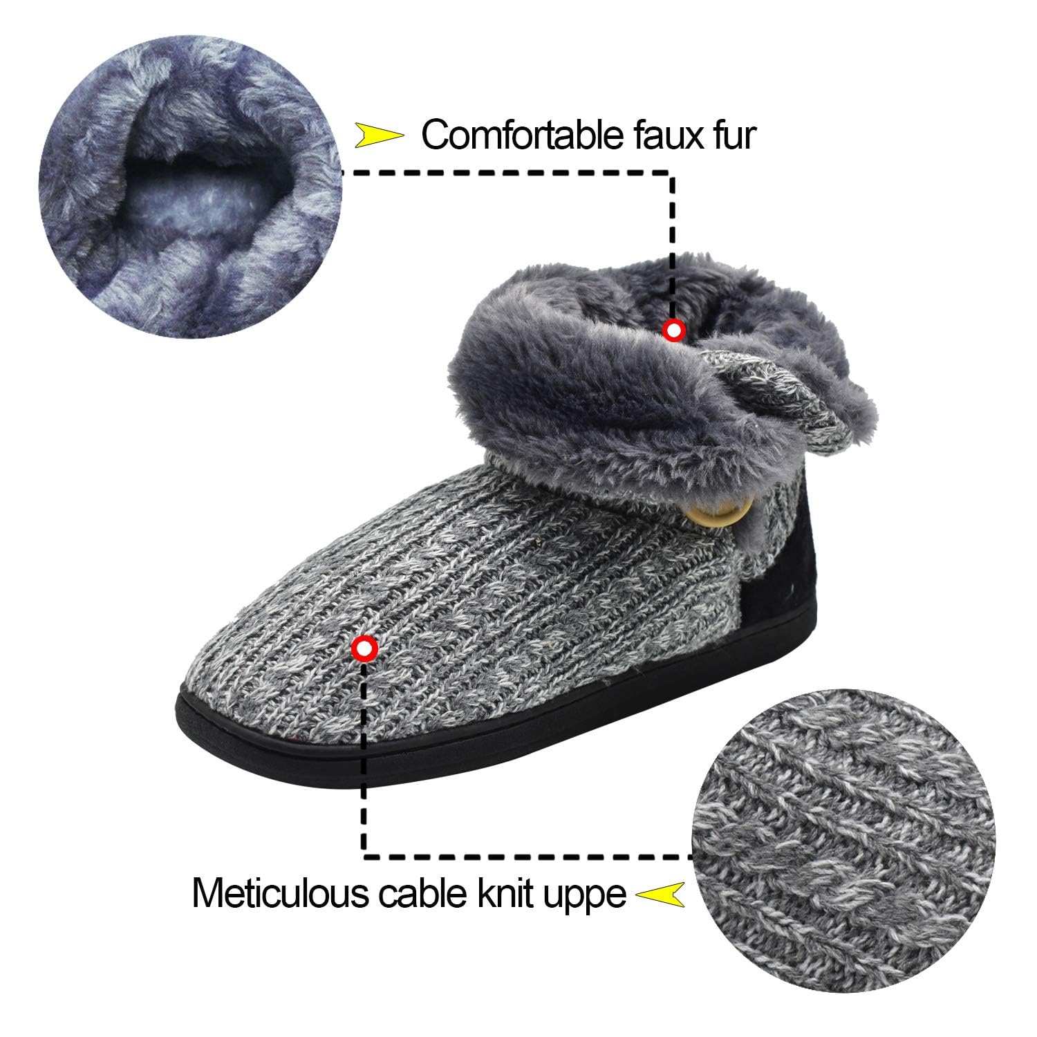 KuaiLu Pantofole Stivaletto Donna Invernali Chiuse a Maglia Stitch Memory Foam Ciabatte Stivaletti Casa Comode Calde Pelose Peluche Pelle Antiscivolo Slippers