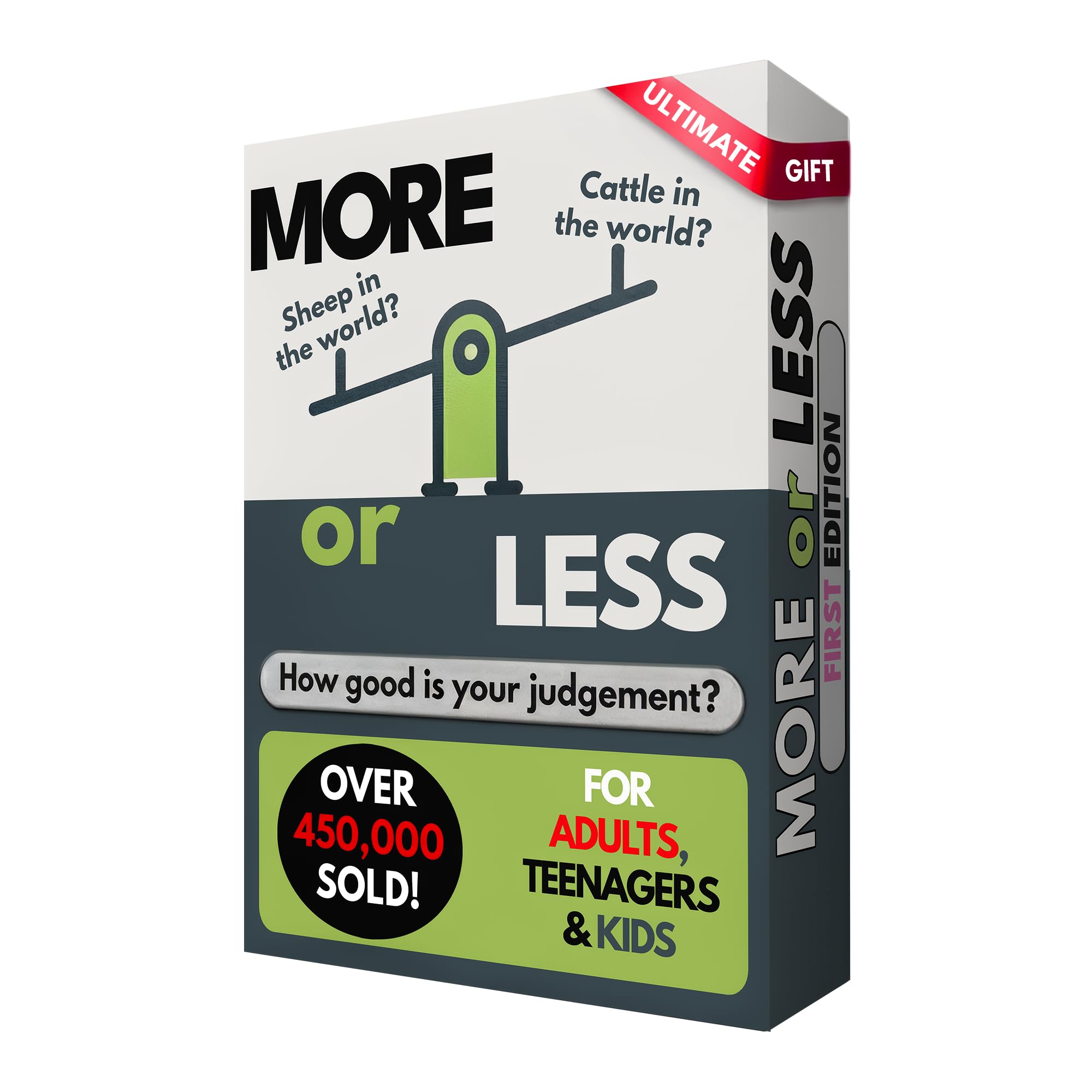 More or Less First Edition Card Game - How Good Is Your Judgement? 2 Players + | Ulitmate Gift for Him or Her | Travel Card Game for Family, Kids, Teens & Adults | Play Anywhere | Age 12+