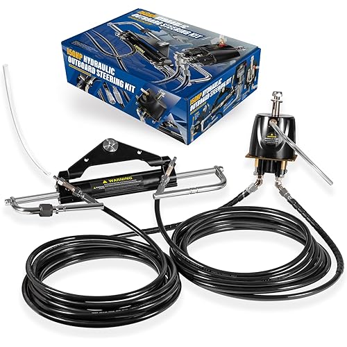 Full 150HP Hydraulic Outboard Steering Kit with Built-in Two-Way Lock Cylinder, 6.9 Mpa Helm Pump & 26ft Nylon Hoses for Single-Engine, Single-Station Use on Pontoon, Deck, and Fishing Boats