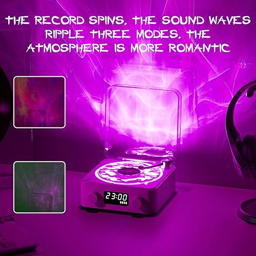 Miniatura 2 de The Waves - Reproductor de vinilo Bluetooth con 3 luces ambientales ajustables, reproductor de discos portátil altavoz de vinilo morado con ruido