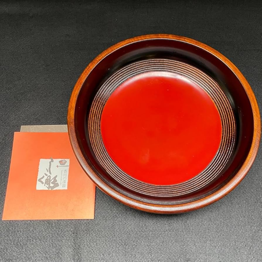 菓子器■鳥城塗「幸川庵造」菓子鉢 六角形平皿 木製漆器 骨董品 古美術 箱付き■ 折敷輪島塗 古代朱 沈金 昭和初期 36cm四方盆 アンティーク