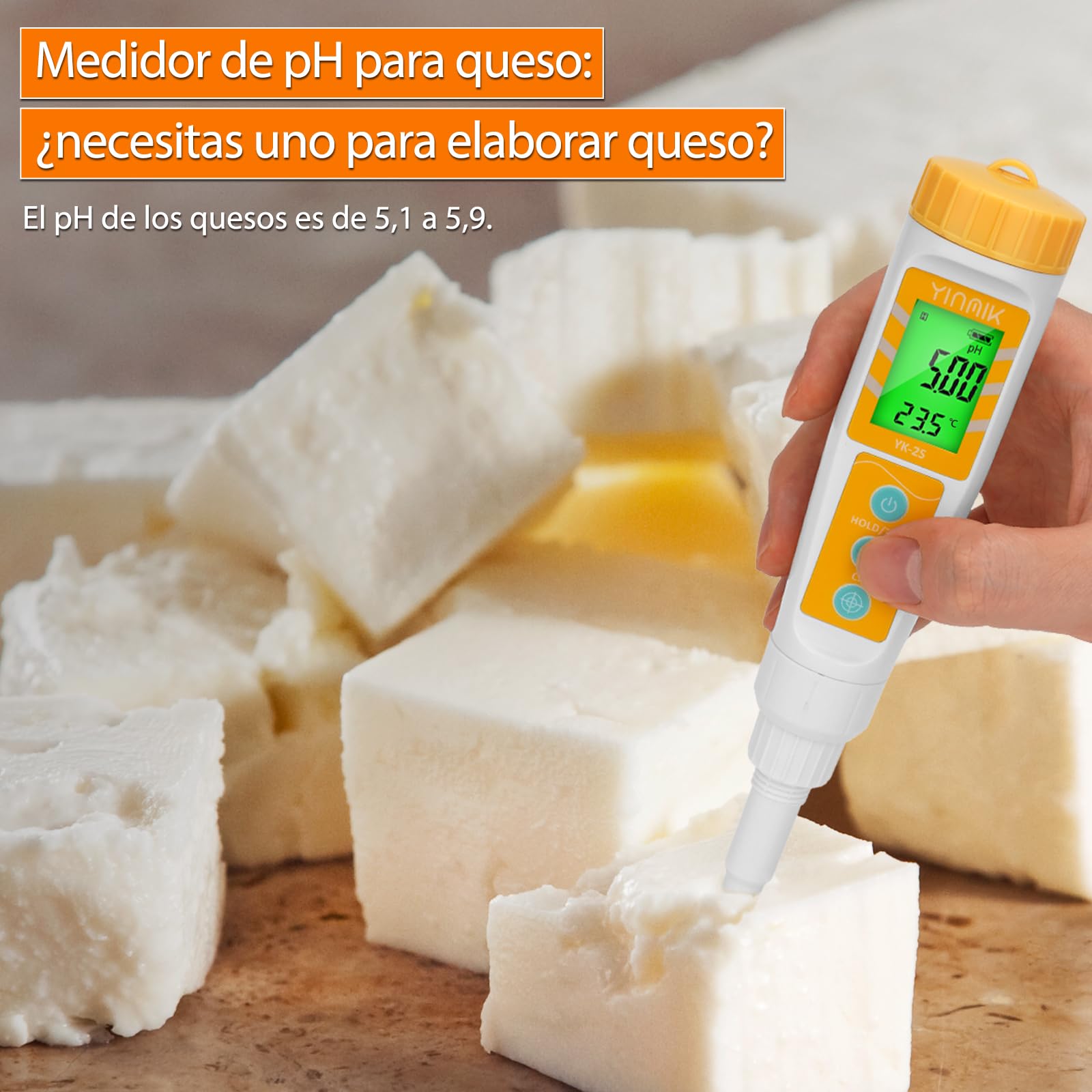 YINMIK Medidor de pH de Alimentos con Sonda Reemplazable, Probador Digital para Masa, Pan, Carne, Queso
