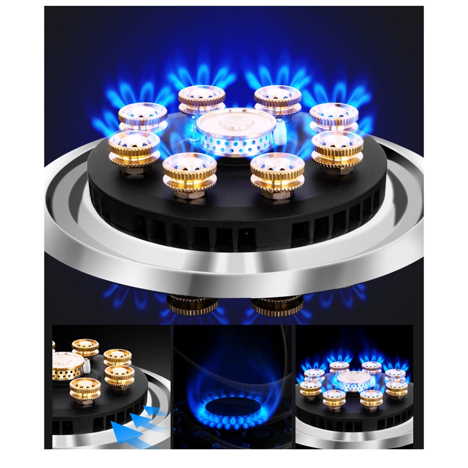 Cocina De Gas Integrada De 33CM, Fuego Feroz De Nueve Cavidades De 5,2 KW, Placa De Cocina De Vidrio Templado Negro, Con Protección Contra Incendios, For La Cocina Del Hogar ( Color : A , Size : LPG )
