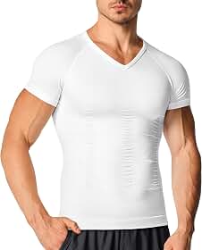 Camiseta masculina de compressão, modeladora, gola V, manga curta, modeladora, emagrecedora, para treino