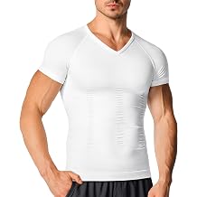 Nebility Compression Shirt Men Shapewear V-Neck Short Sleeve Body Shaper Slimming Undershirt Tummy Control